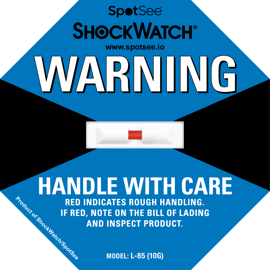 SpotSee® ShockWatch Impact Indicator Labels (L-Series) – 50 Pack – Serialised (25G–100G)