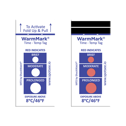 WarmMark short-run temperature indicator showing unactivated and activated states after temperature exposure