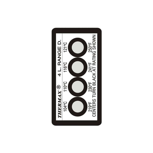 Thermax 4-Level temperature label Range D – 104°C to 121°C irreversible indicator