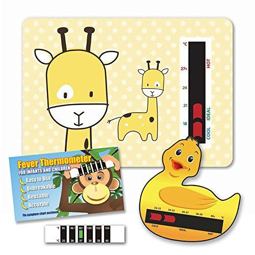 Baby Safe Ideas Thermometer Pack (Giraffe Nursery and Room Thermometer, Duck Bath Thermometer and Baby Forehead Thermometer)