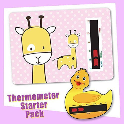 Baby Duck Bath & Pink Giraffe Nursery Room Thermometer Starter Pack