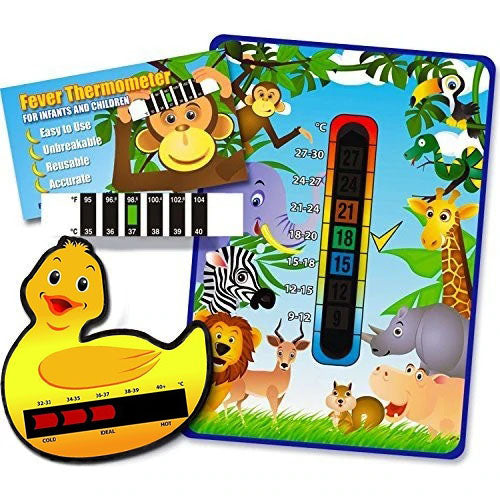 Happy Family' Jungle Pack (Nursery and Room Thermometer, Duck Bath Thermometer and Monkey Forehead Thermometer)