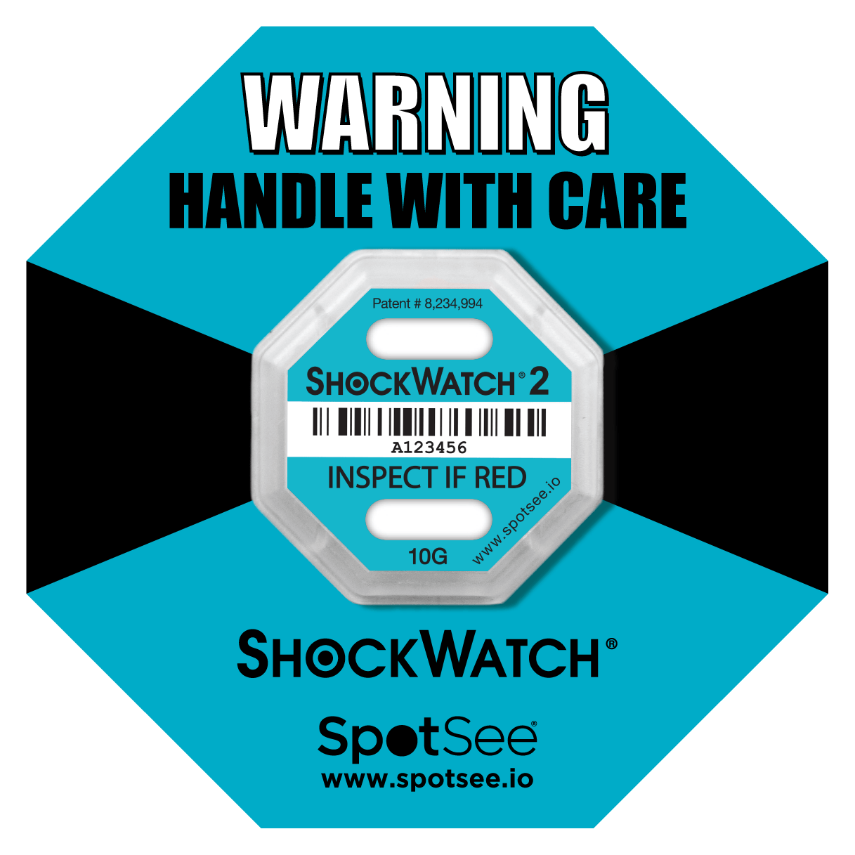 SpotSee® ShockWatch 2 Impact Indicators (5G–75G | 10 & 100 Packs)