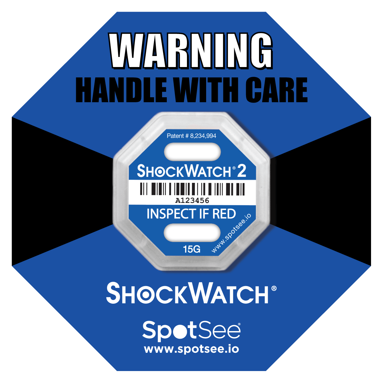 SpotSee® ShockWatch 2 Impact Indicators (5G–75G | 10 & 100 Packs)