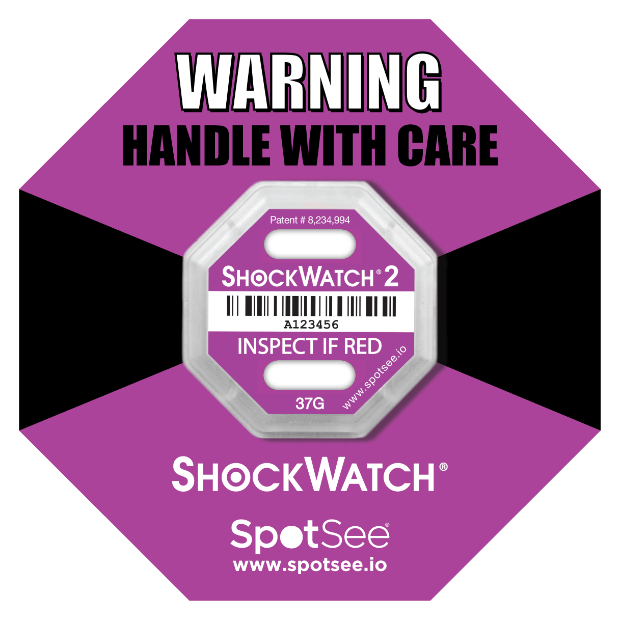 SpotSee® ShockWatch 2 Impact Indicators (5G–75G | 10 & 100 Packs)