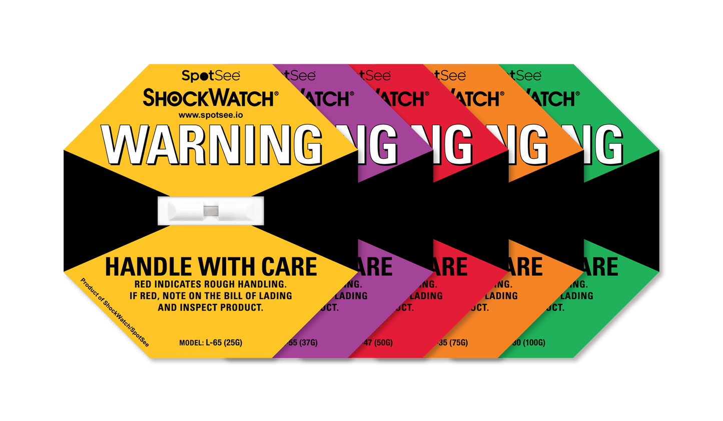 SpotSee® ShockWatch Impact Indicator Labels (L-Series) – 50 Pack – Serialised (25G–100G)