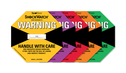SpotSee® ShockWatch Impact Indicator Labels (L-Series) – 50 Pack – Serialised (25G–100G)