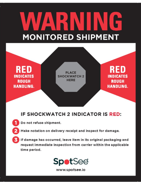 ShockWatch 2 companion labels applied to shipping cartons to support impact monitoring and inspection on receipt