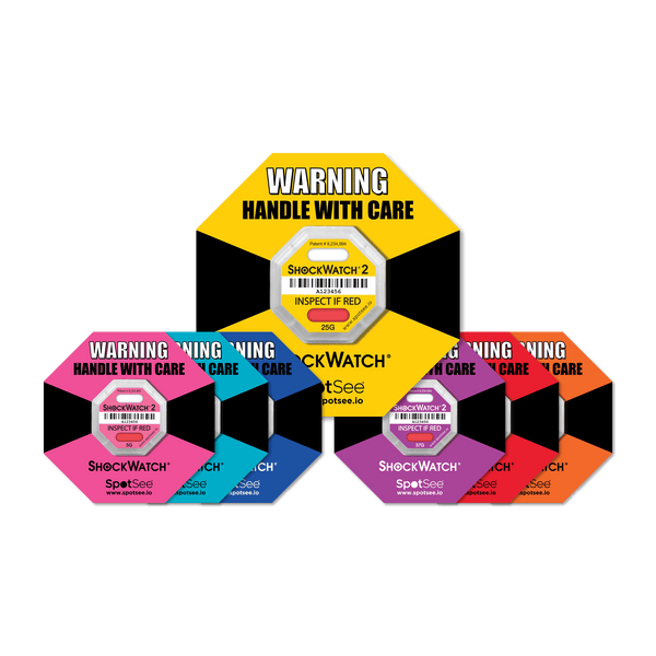 SpotSee® ShockWatch 2 Impact Indicators (5G–75G | 10 & 100 Packs)