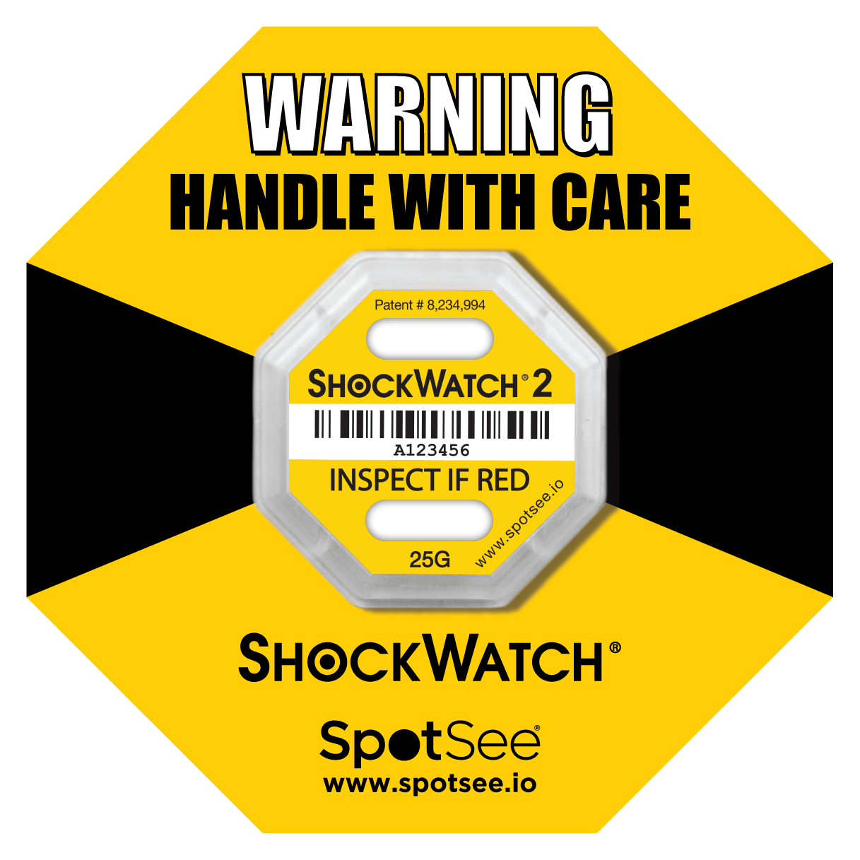 ShockWatch 2 Impact Indicator - 25G Yellow - Electronics Shipping Protection
