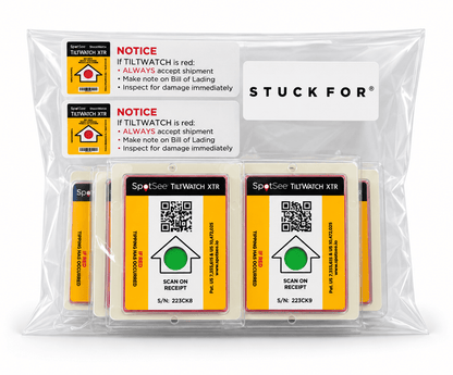 Stuck For TiltWatch XTR QR tilt indicators, 10 pack in a grip-seal bag with notice labels