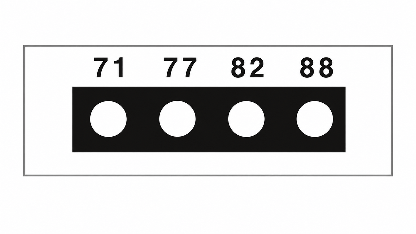SpotSee Thermax Micro 4-level irreversible temperature label — Range 3: 71, 77, 82, 88 °C