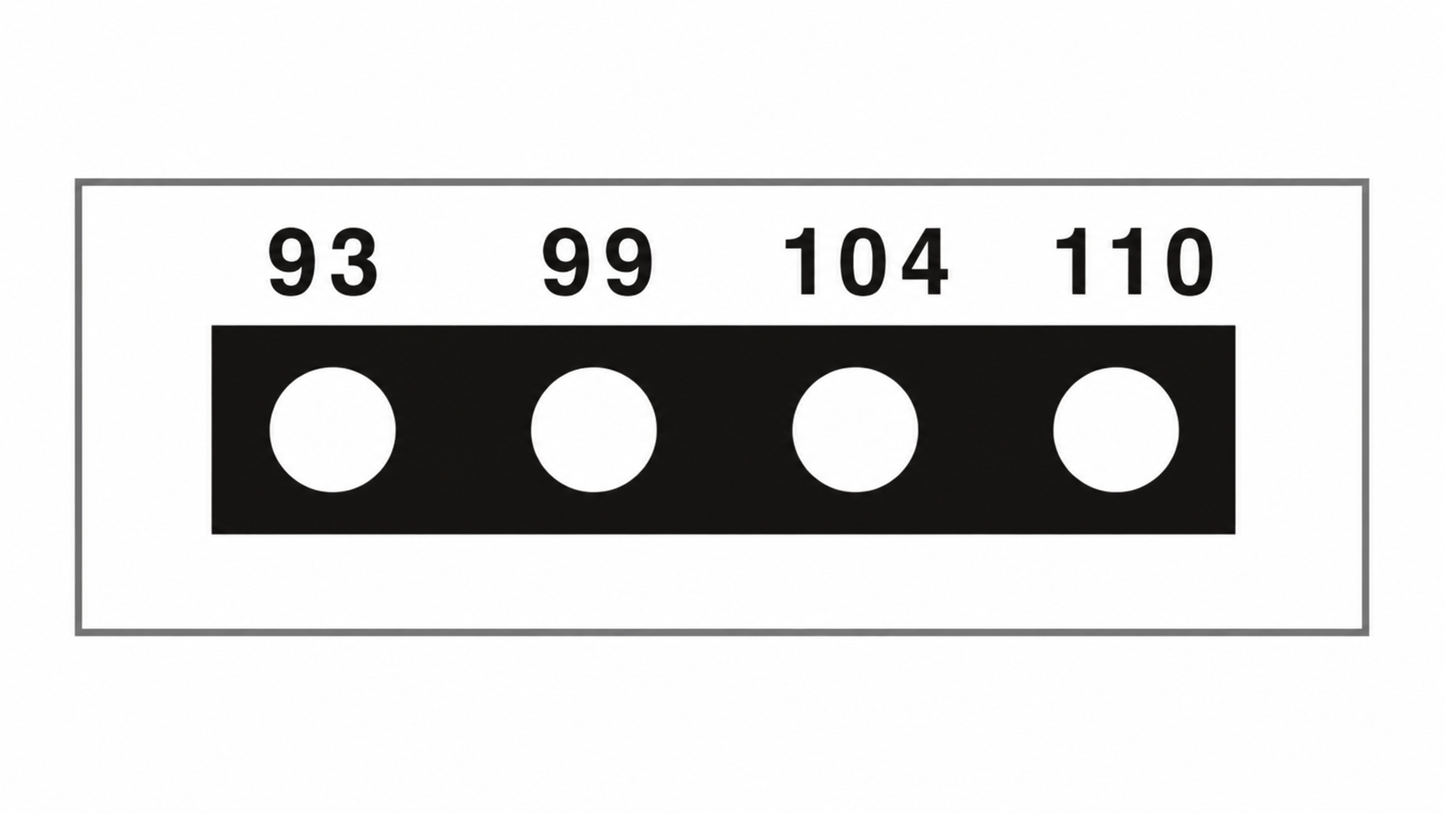 SpotSee Thermax Micro 4-level irreversible temperature label — Range 4: 93, 99, 104, 110 °C