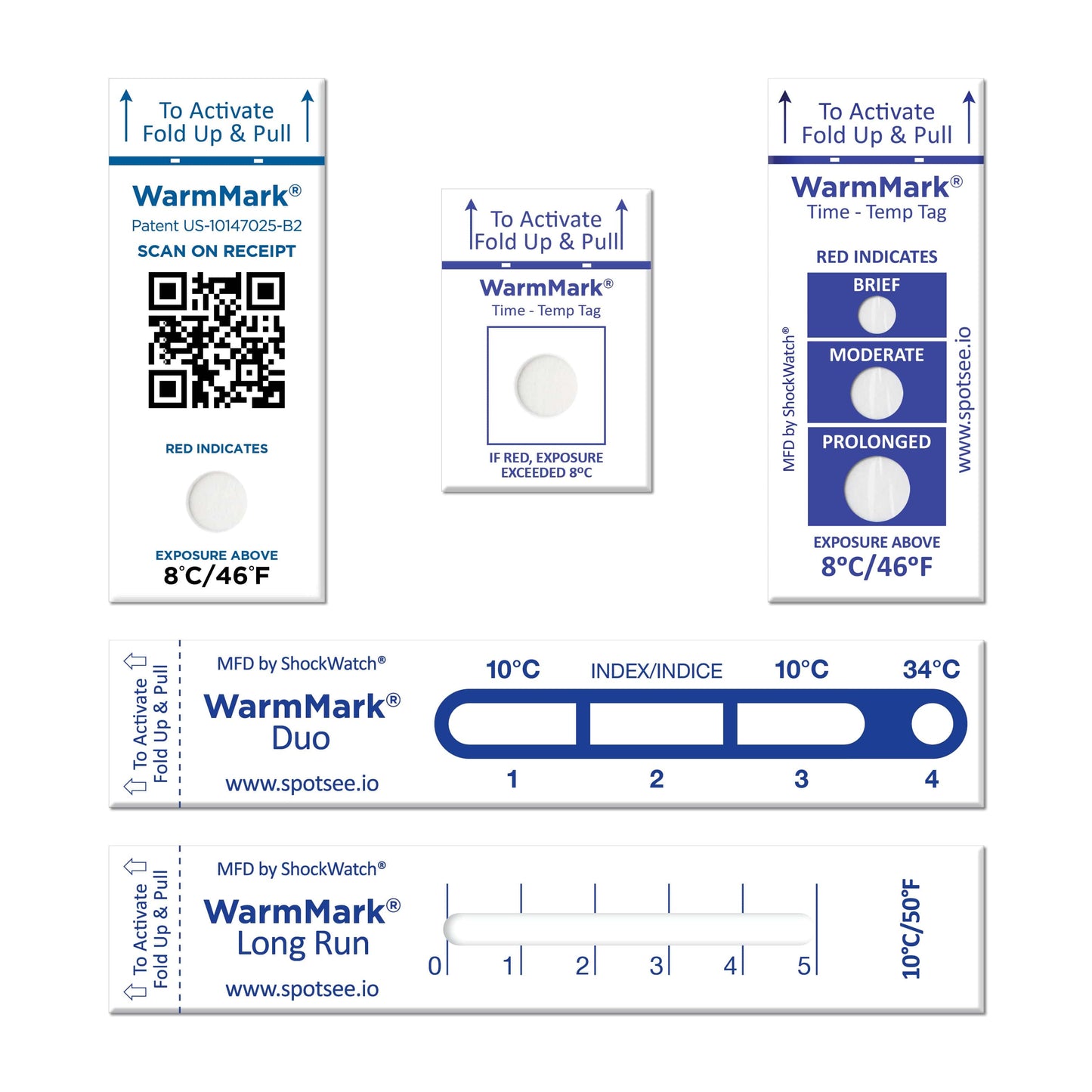 WarmMark temperature indicators product family showing multiple monitoring formats including Duo