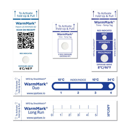 WarmMark temperature indicators product family showing multiple monitoring formats including Duo