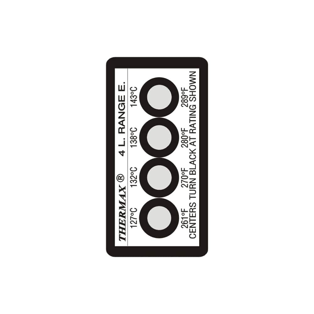 Thermax 4-Level temperature label Range E – 127°C to 143°C irreversible indicator