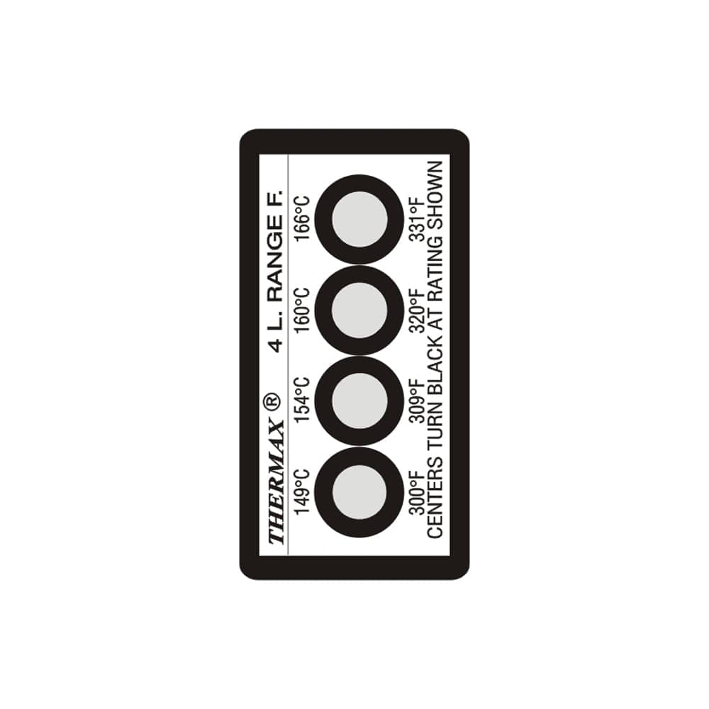 Thermax 4-Level temperature label Range F – 149°C to 166°C irreversible indicator