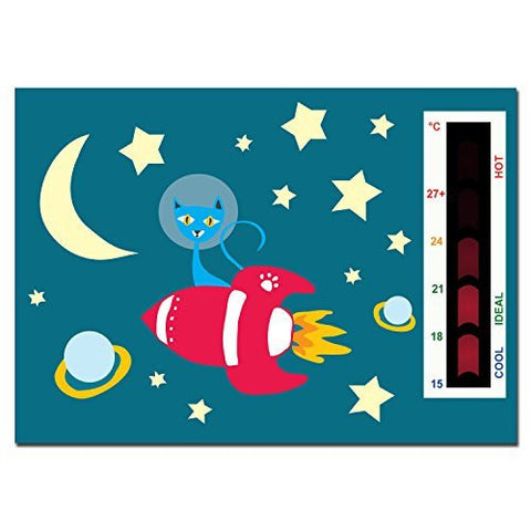 Baby Rocket, Cat, Moon & Stars Nursery Room Thermometer Card