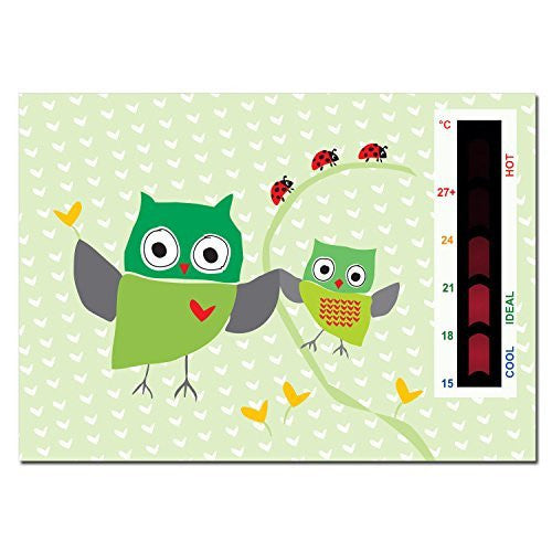 Red Moving Line Green Owl Baby Room Thermometer Card