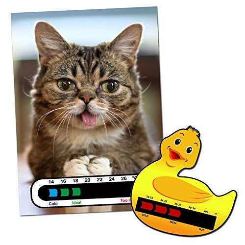 Kitty Thermometer Card for Baby Room Nursery & Duck Baby Bath Thermometer Card Pack