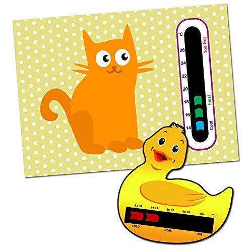 Cat Room Thermometer Card for Baby Nursery & Duck Baby Bath Thermometer Card Pack