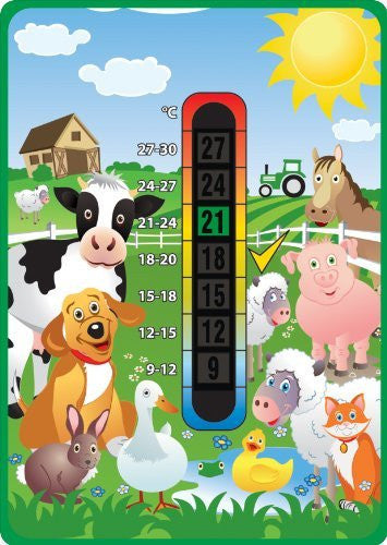 Happy Family Farm Animals 9C to 27C Baby Nursery Room Thermometer Card