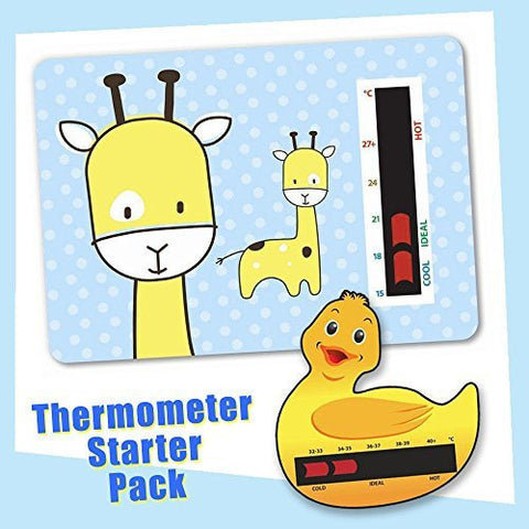 Baby Duck Bath & Blue Giraffe Nursery Room Thermometer Starter Pack