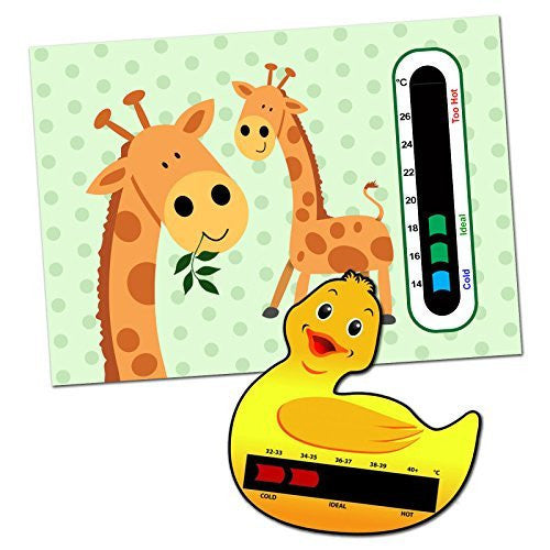 Giraffe Twins Baby Room Nursery Thermometer & Duck Baby Bath Thermometer Card Pack