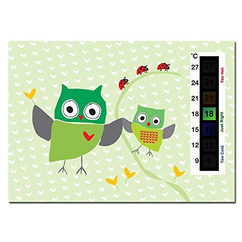 9C to 27C Green Owl Baby Room Thermometer Card
