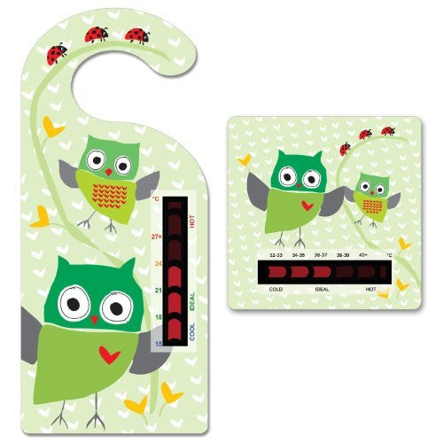 Baby Owl Room Thermometer Hanger and Owl Bath Thermometer Card Pack