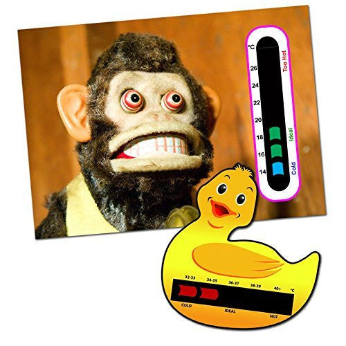 Crazy Monkey Baby Room Nursery Thermometer Card & Duck Baby Bath Thermometer Card Pack