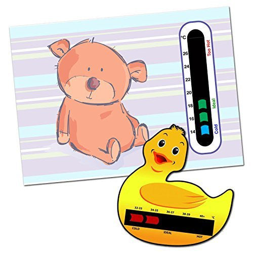 Cute Bear Room Baby Nursery Thermometer Card & Duck Baby Bath Thermometer Card Pack