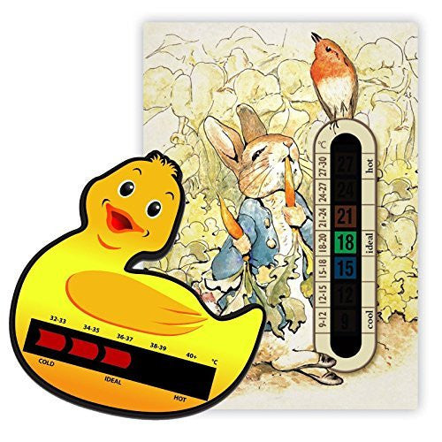 Peter Rabbit Pack (Nursery and Room Thermometer Card and Red Moving Line Duck Bath Thermometer Card)