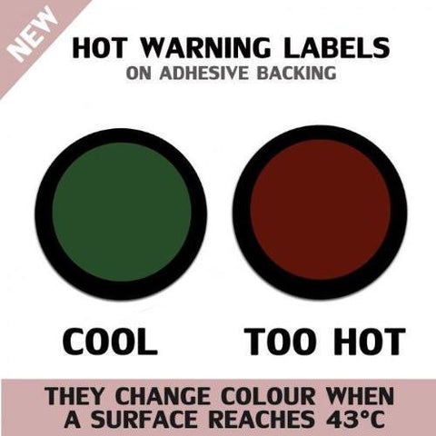 4 Pack - Hot Warning Labels - Colour Changing Sticker Green to Red at 43°C
